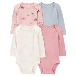 Carter's Knit Full Sleeves Onesies with Animal Print & Stripes Pack of 4 - Multicolor-picture-26