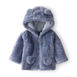 Carter's Knit Full Sleeves Solid Colour Hooded Jacket With Ear Applique - Blue-picture-24