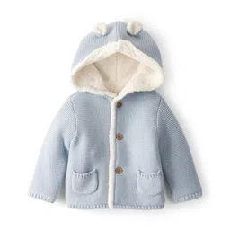 Carter's Knit Full Sleeves Solid Colour Hooded Jacket With Ear Applique - Light Blue-picture-17