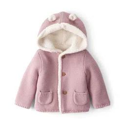 Carter's Knit Full Sleeves Solid Colour Hooded Jacket With Ear Applique - Pink-picture-23