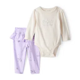 Carter's Knit Full Sleeves Unicorn Printed Onesie with Leggings - Purple-picture-16
