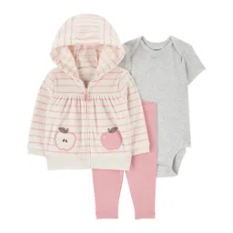 Carter's Knit Onesie With Full Sleeves Hooded Sweatjacket & Lounge Pant - Cream-picture-13