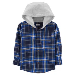 Carter's Plaid Button-Front Hooded Shirt - Blue-picture-11