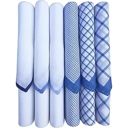 caruso italy Men's Italia 100% Pure Cotton Handkerchief White Blue Checks-picture-23