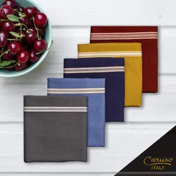 caruso italy Men's Premium 100% Pure Cotton Handkerchief Dark Base with Colored Border image 3