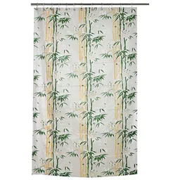 CASA-NEST Green & White 9 Pieces Floral Bamboo Printed Shower Curtain & Hooks-picture-23