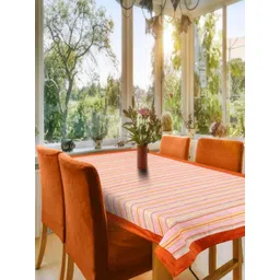 CASA-NEST Orange & Yellow Anti-Skid Cotton 6-Seater Table Cover-picture-11