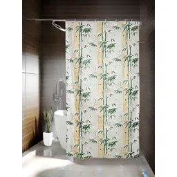 CASA-NEST White & Green 9 Pcs  Floral Bamboo Printed Waterproof Shower Curtain With Hooks-picture-50