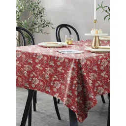 CASABLEU Red & Beige 2 Pieces Floral Printed 6 Seater Table Cover-picture-18