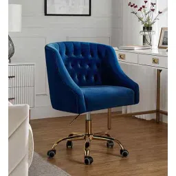 casacraft from pepperfry Clemence Velvet Fabric Guest Chair In Navy Blue Colour-picture-13