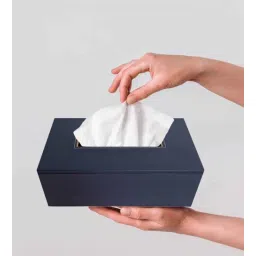 casagold Ink Blue Rectangular Pu Leather Tissue Box Cover - Solid Tissue Paper Holder Box-picture-14