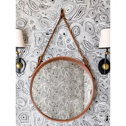 CasaGold Tan Leather Round Mirror With Belt-picture-10