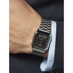 Casio Vintage AQ-230A-1DHDF Black Analog-Digital Dial Silver Stainless Steel Band AD01 image 2