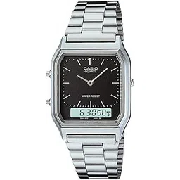 casio Vintage AQ-230A-1DMQ Analog-Digital Black Dial Unisex Watch Silver Metal Strap (AD01)-picture-18