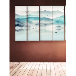 Casperme 5-Pcs Grey & Blue Wooden Abstract Modern Art Big Wall Painting-picture-26