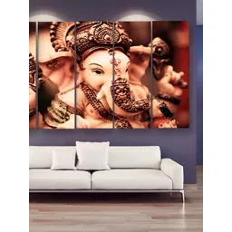 Casperme 5 Pieces Beige & Brown Wooden Religious Ganesha Big Wall Painting-picture-41
