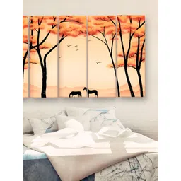 Casperme 5 Pieces Beige & Yellow Wooden Floral and Botanical Modern Art Big Wall Painting-picture-34