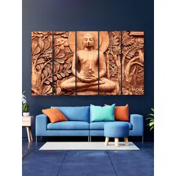 Casperme 5 Pieces Brown Skyline Buddha Wooden Wall Art-picture-18