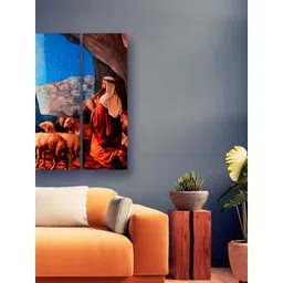 Casperme 5 Pieces Coffee Brown & Blue Skyline Jesus Wooden Wall Art-picture-23