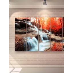 Casperme 5 Pieces White & Brown Abstract Wooden Modern Art Big Wall Painting-picture-29