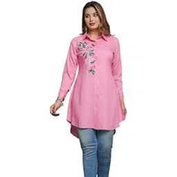 Casual Full Sleeve Hand Embroidery Rayon Women's Long Shirt-picture-36
