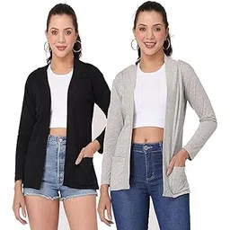 Casual Open Front Pocket Shrug Full Sleeve Women And Girl Combo Pack Of Two-picture-52