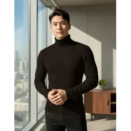 cat bunny Men Solid High Neck Brown Sweater-picture-19