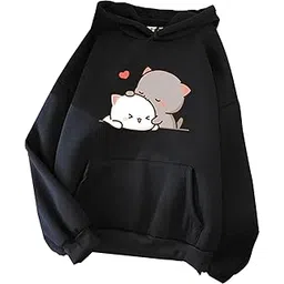 Cat Printed Hooded Sweatshirt Hoody Full Sleeve Regular Fit Fleece Hoodie for Women-picture-41