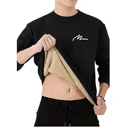 catbunny Men’s Winter Round Neck Fleece-Lined Sweatshirt | Ultra Warm Inner Fur Thermal Sweatshirt for Men | Soft & Cozy Winter Wear | Casual Regular Fit Pullover-picture-31