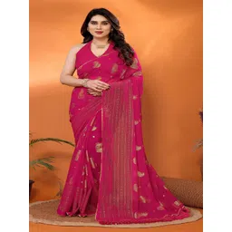 CATCHY FOREVER Woven Design Embroidered Pure Georgette Saree With Georgette Blouse Piece-picture-13