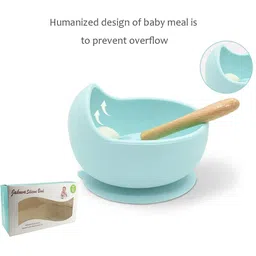 cathiya sales Self-Feeding Silicone Baby Bowl & Spoon, Curved Walls | Upgrade Strong Suction - Hygienic Food Grade Silicone & Wooden image 4