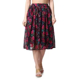 Cation Blue Floral Print A-Line Midi Skirt-picture-43