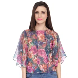 Cation Floral Printed Boat Neck Flared Sleeve Top-picture-38