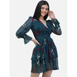 Cation Green Floral Print A-Line Dress-picture-43