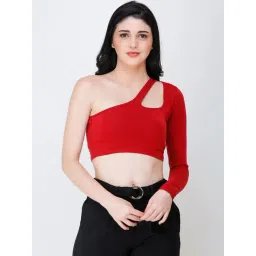 Cation Maroon One Shoulder Crop Top-picture-13
