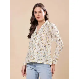Cation Off White & Yellow Cotton Printed Shirt-picture-18