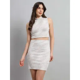 Cation Off-White Self Pattern Bodycon Skirt-picture-27