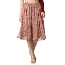 Cation Peach Floral Print A-Line Midi Skirt-picture-28