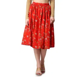 Cation Red Floral Print A-Line Midi Skirt-picture-24