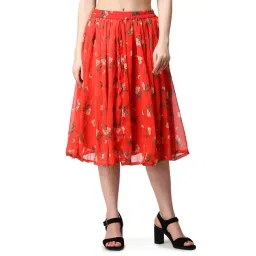 Cation Red Floral Print A-Line Midi Skirt-picture-39