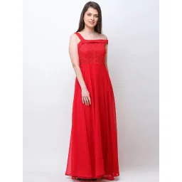 Cation Red Self Pattern Maxi Dress-picture-29