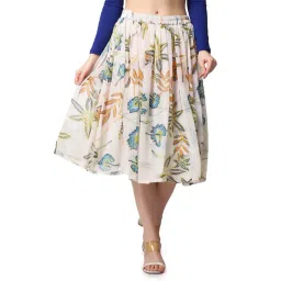 Cation White Floral Print A-Line Midi Skirt-picture-42