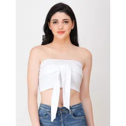 Cation White Strapless Cotton Tube Crop Top-picture-20