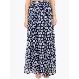 Cation Women Navy Blue & White Floral Print Flared Maxi Skirt-picture-26
