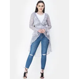 Cation Women Off-White & Blue Printed Button Shrug-picture-14