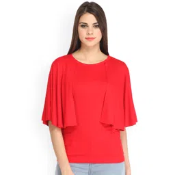 Cation Women Red Solid Cape Pure Cotton Top-picture-18