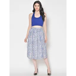 Cation Women White & Blue Printed Flared Skirt image 4
