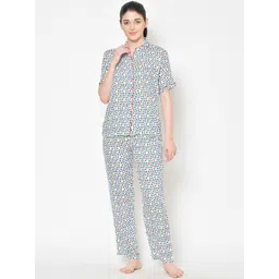 Cation Women White And Blue Printed Night Suit-picture-13