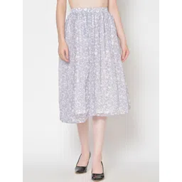 Cation Women White & Grey Floral Printed Midi Skirt-picture-30