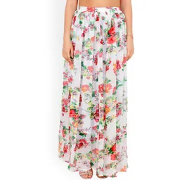 Cation Women White & Red Floral Print Flared Maxi Skirt-picture-23